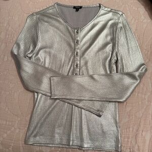 Express Shimmering Silver Long Sleeve Top